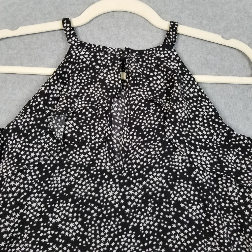 Michael Kors Top Womens M Medium Black White Stars Cold Shoulder Whimsy Blouse